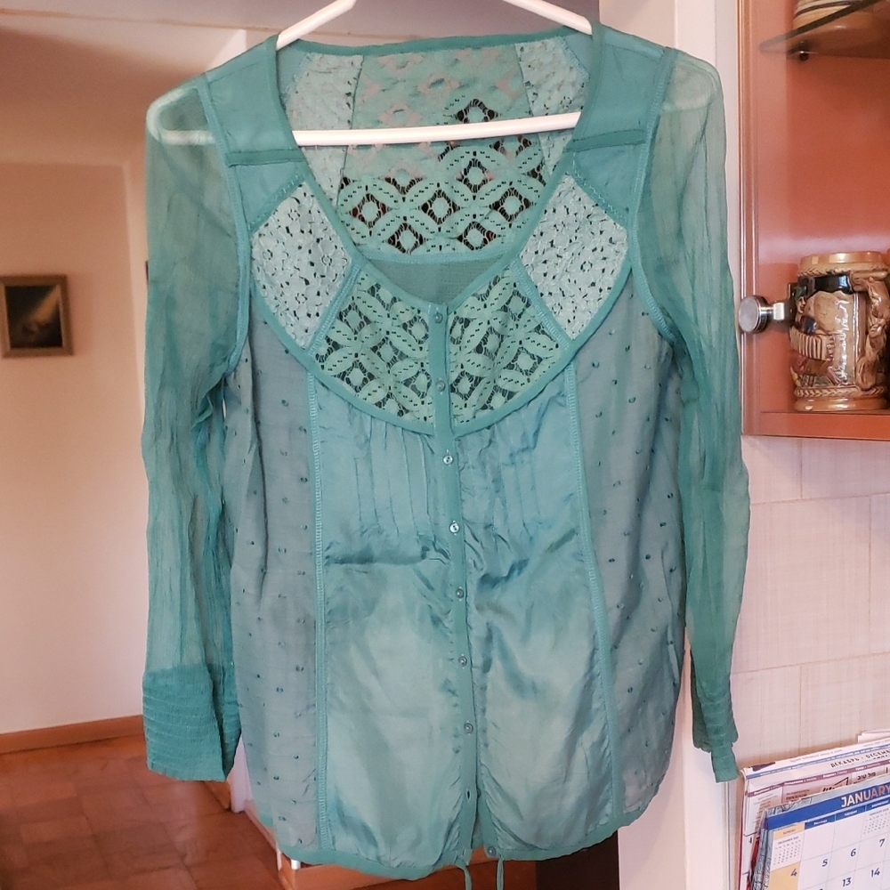 Chic Lace Detail Women's Top - Teal